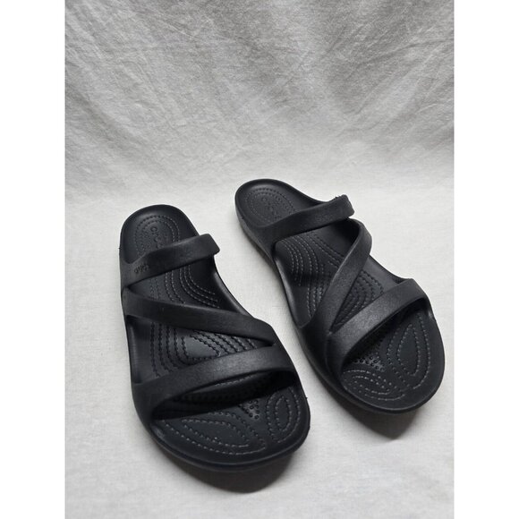 Crocs Kadee II Sandals Strappy Slide Slip-On Black Womens Womens Size 7 - Picture 2 of 5